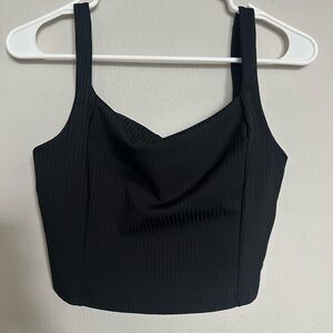 Vuori Black Ribbed Square-Neck Crop Tank